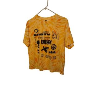 H&M Divided Yellow Tie Dye Positive Earth Energy Graphic T Shirt Women's Medium